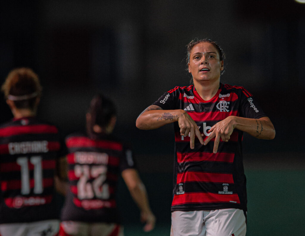 Com atuação segura, Flamengo vence o Juventude e se aproxima do G-4 no Brasileirão Feminino 2 Glaucia comemora Gol da partida. (Foto: Paula Reis / Flamengo)