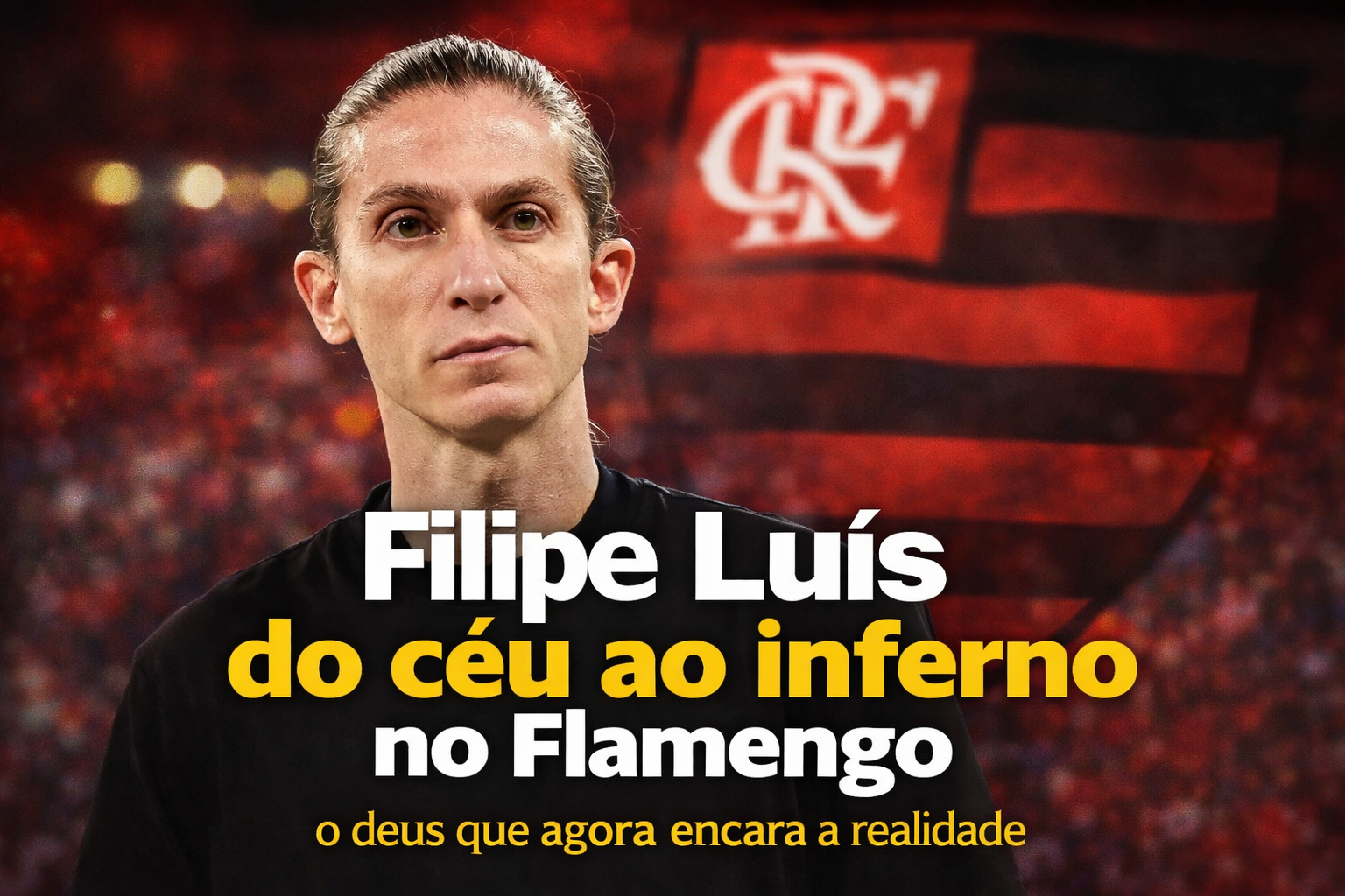 Filipe Luís em expressão séria após derrota do Flamengo na Recopa, ilustrando momento de crise e pressão no clube